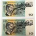 AUSTRALIA 1966 . TEN 10 DOLLAR BANKNOTE . COOMBS/WILSON . CONSECUTIVE FIVE . FIRST PREFIX SAA